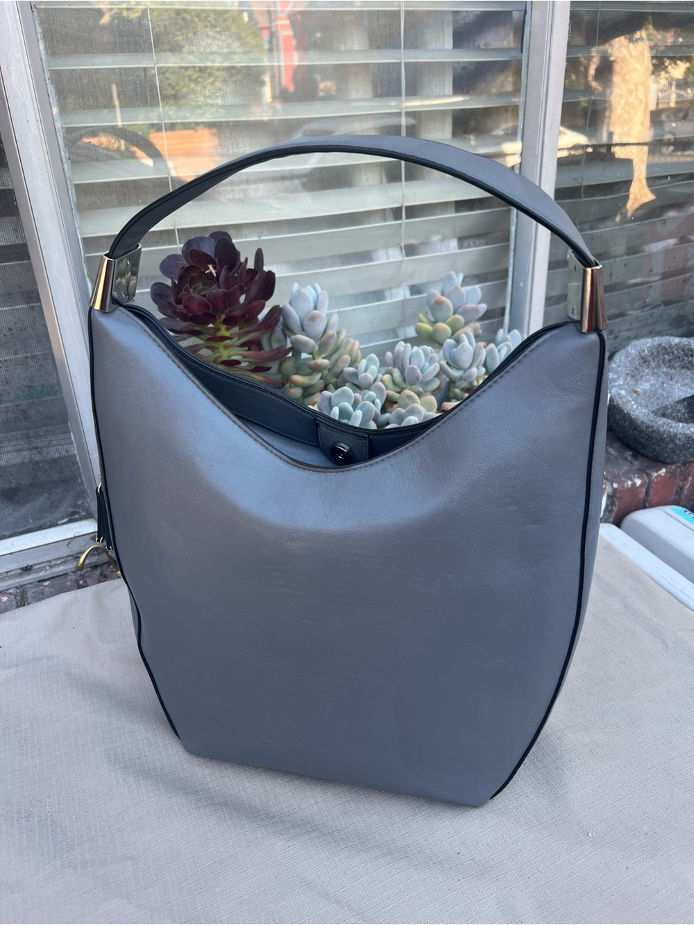 Alfani Gray Leather Shoulder Hobo Bag